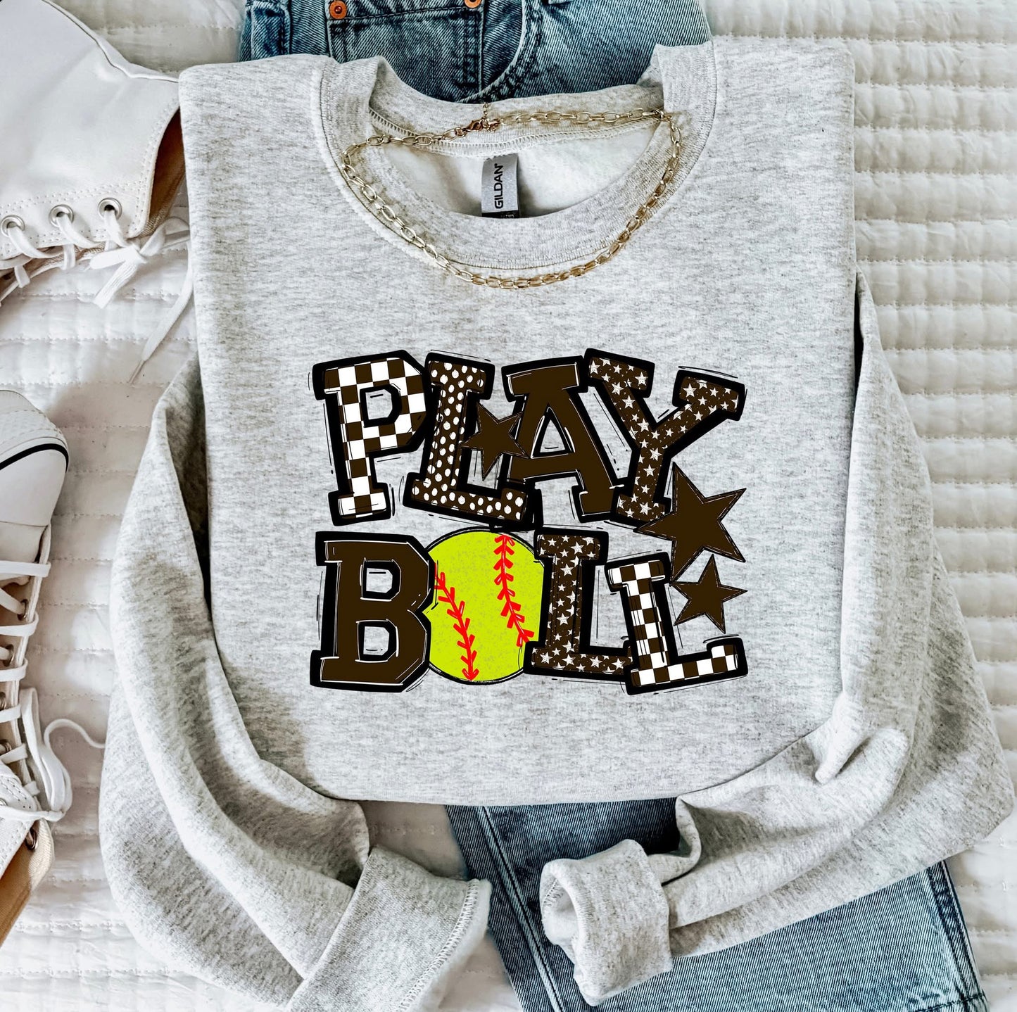 Play Ball Softball Team Color DTF Transfer Design