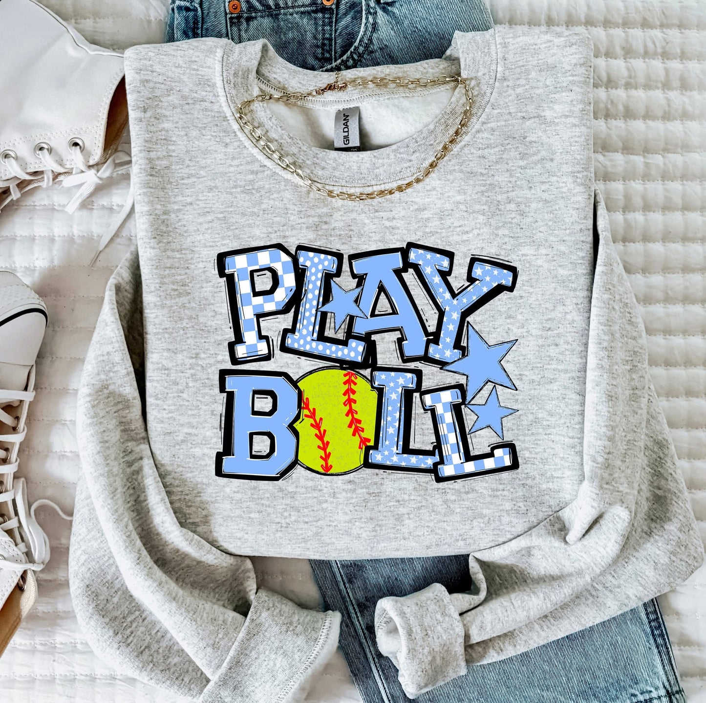 Play Ball Softball Team Color DTF Transfer Design