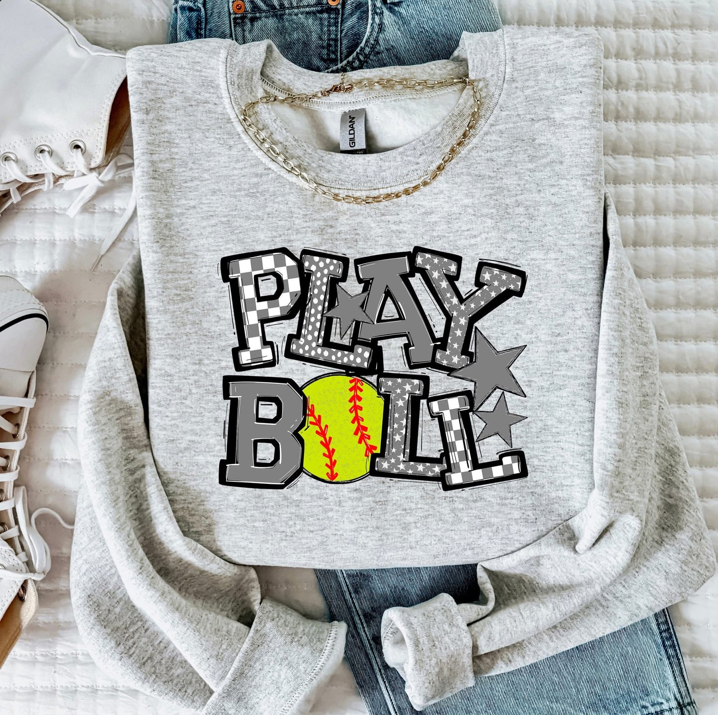 Play Ball Softball Team Color DTF Transfer Design