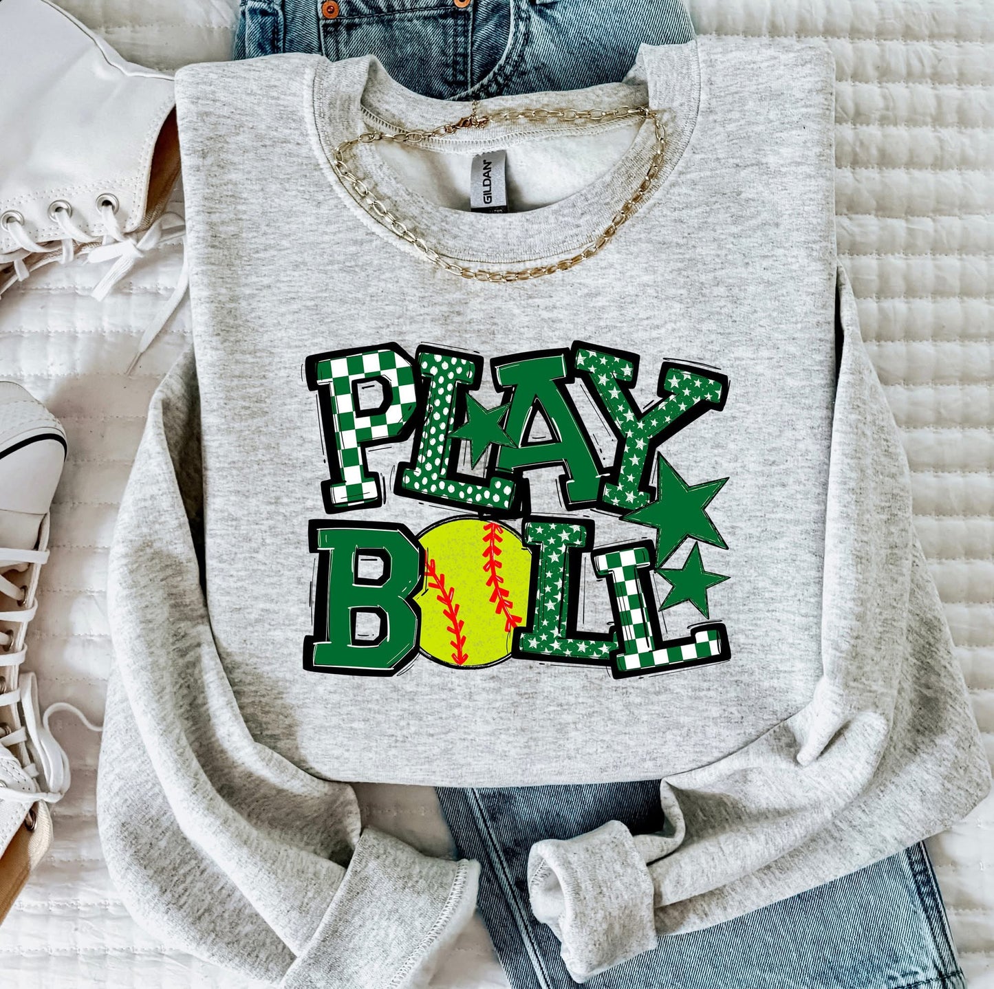 Play Ball Softball Team Color DTF Transfer Design