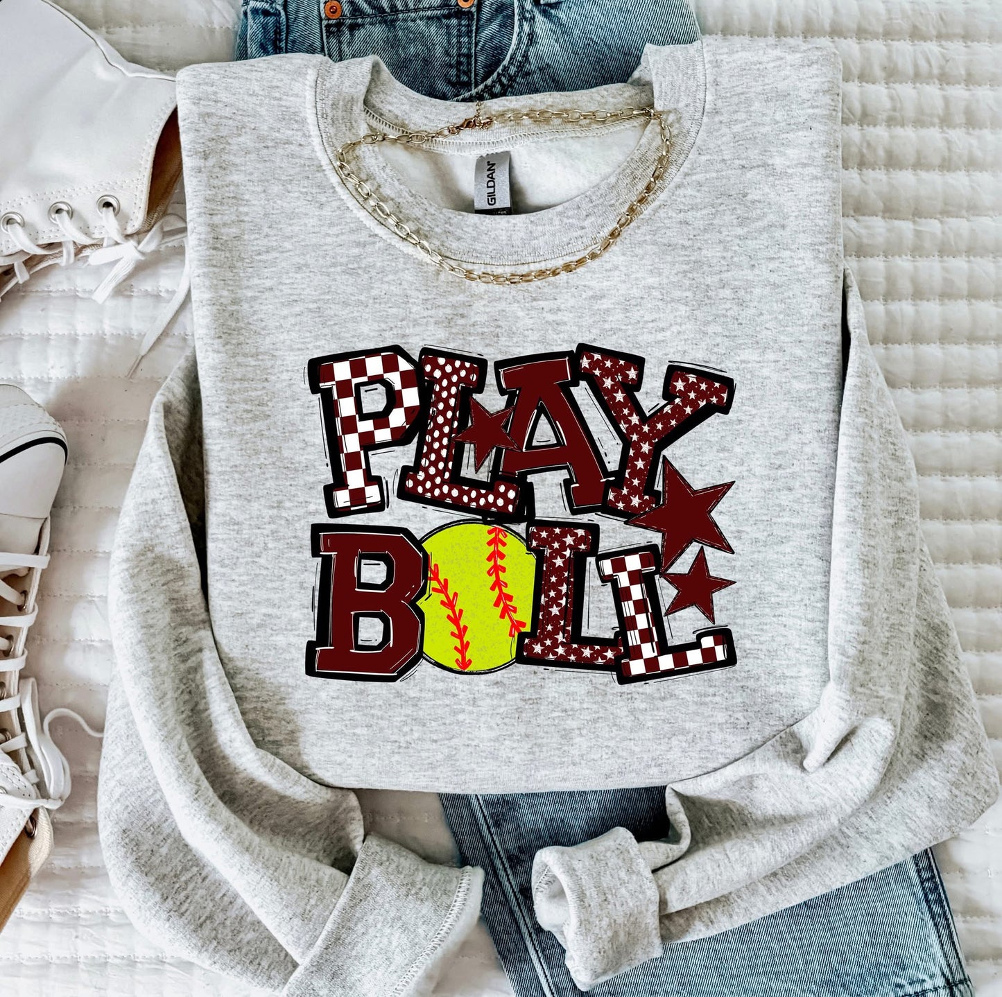 Play Ball Softball Team Color DTF Transfer Design