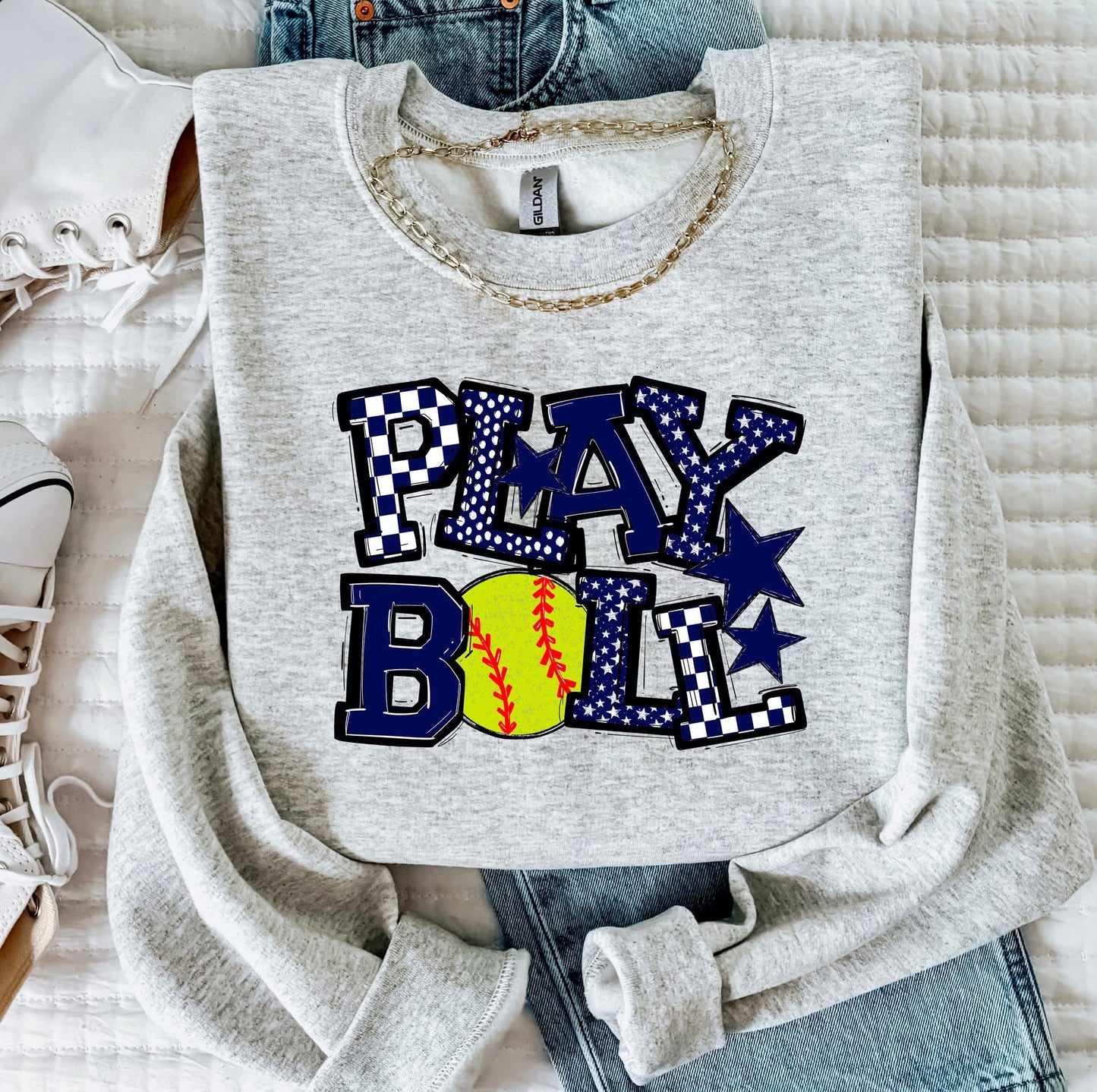Play Ball Softball Team Color DTF Transfer Design