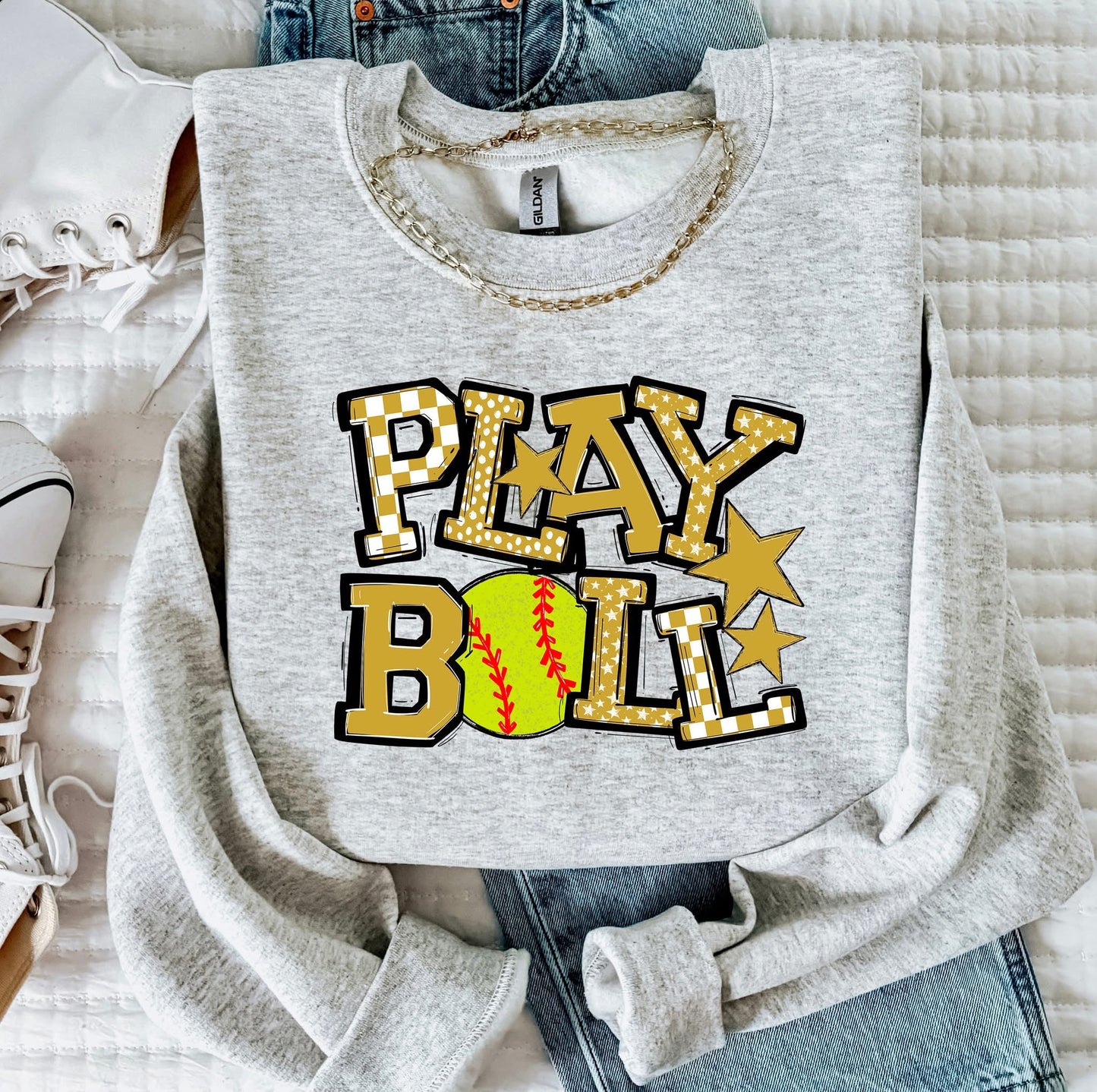 Play Ball Softball Team Color DTF Transfer Design
