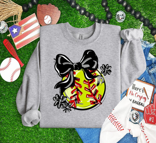 Play Ball Softball Team Color Bow DTF Transfer Design