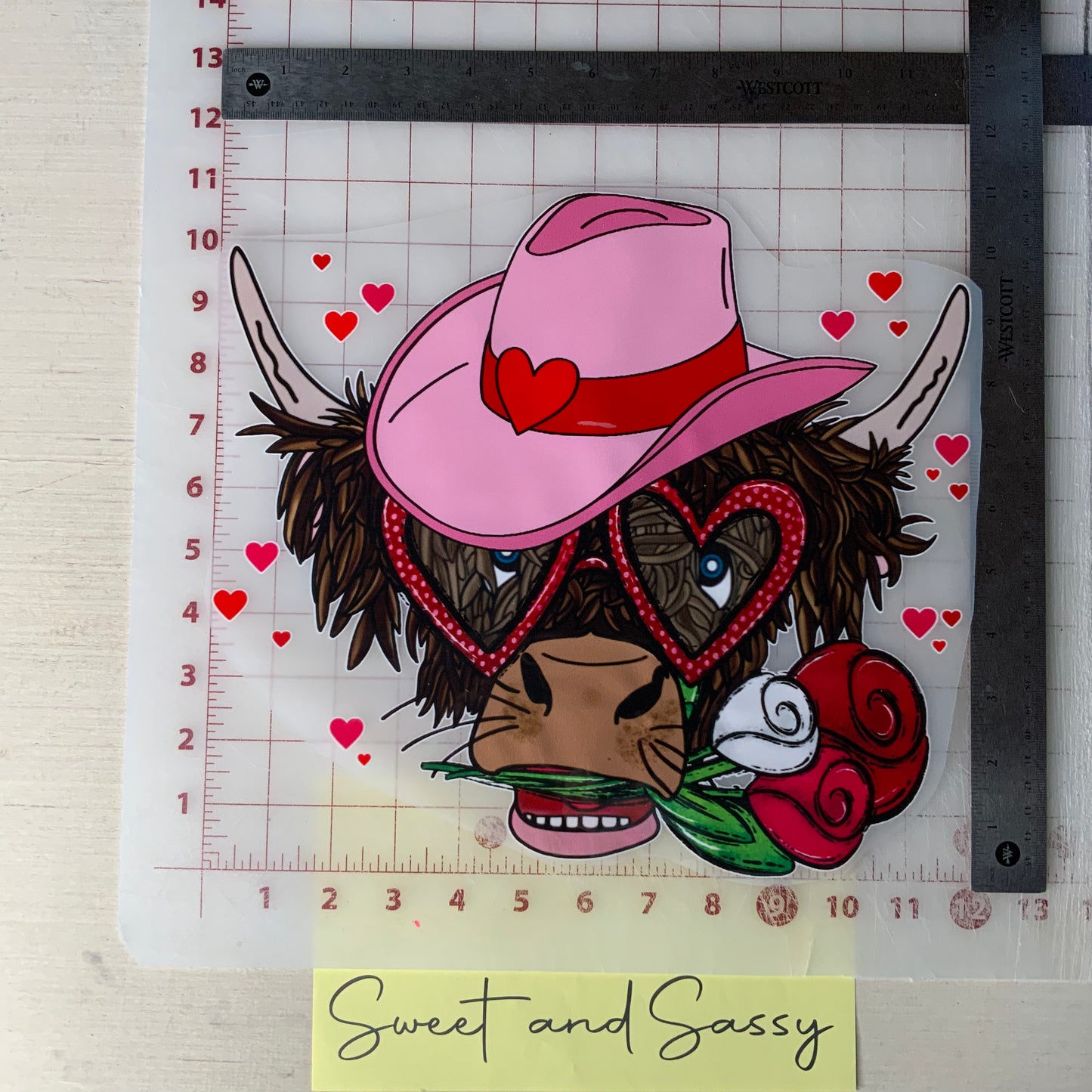 Highland Cow with cowboy hat Valentines DTF Transfer Design