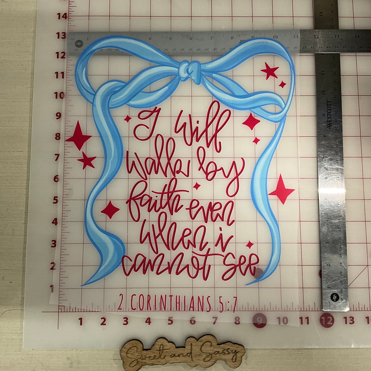 I will walk by Faith blue bow DTF Transfer Design