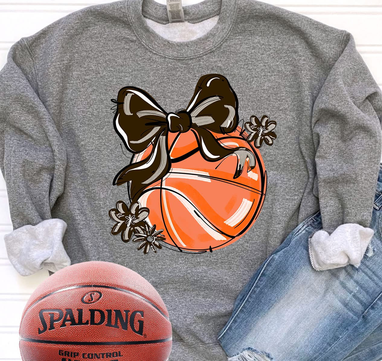 Play Ball Bow Basketball DTF Transfer Design