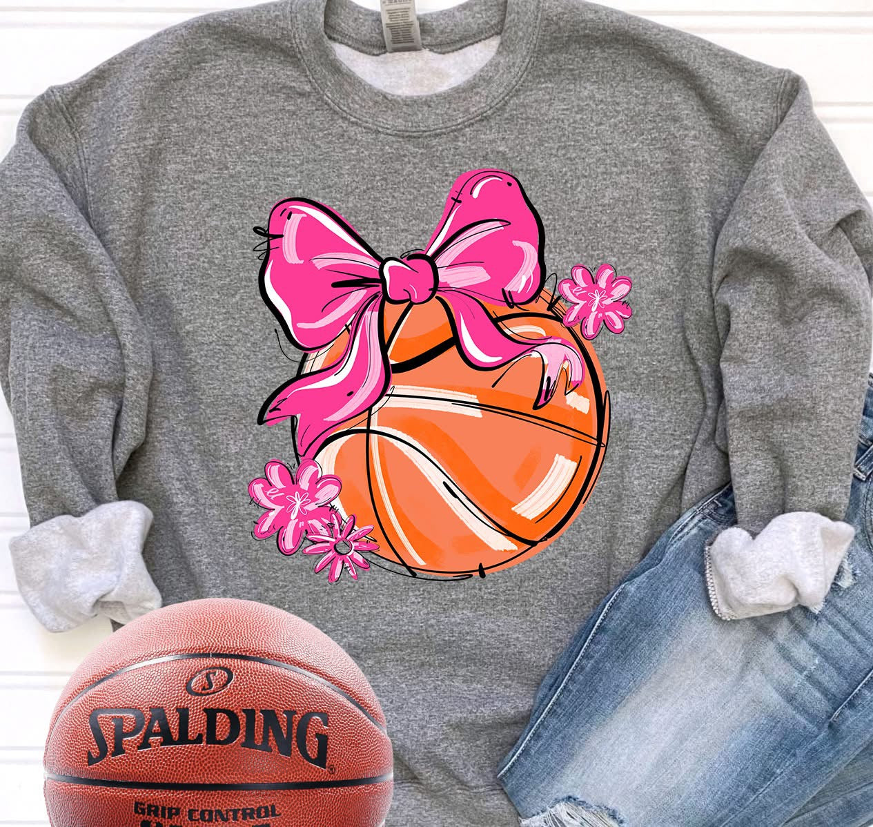 Play Ball Bow Basketball DTF Transfer Design