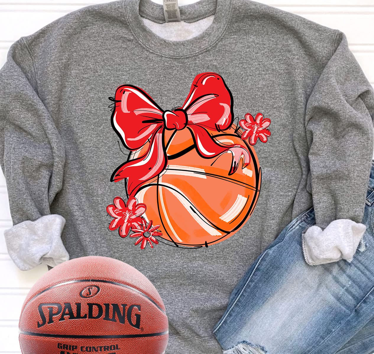 Play Ball Bow Basketball DTF Transfer Design