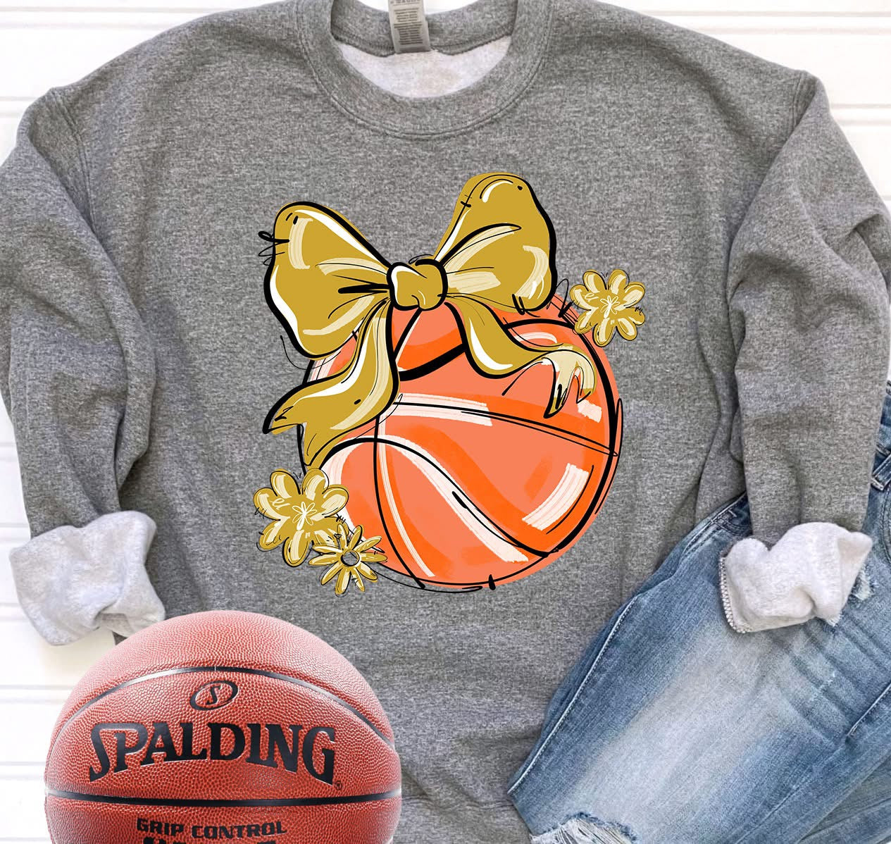 Play Ball Bow Basketball DTF Transfer Design