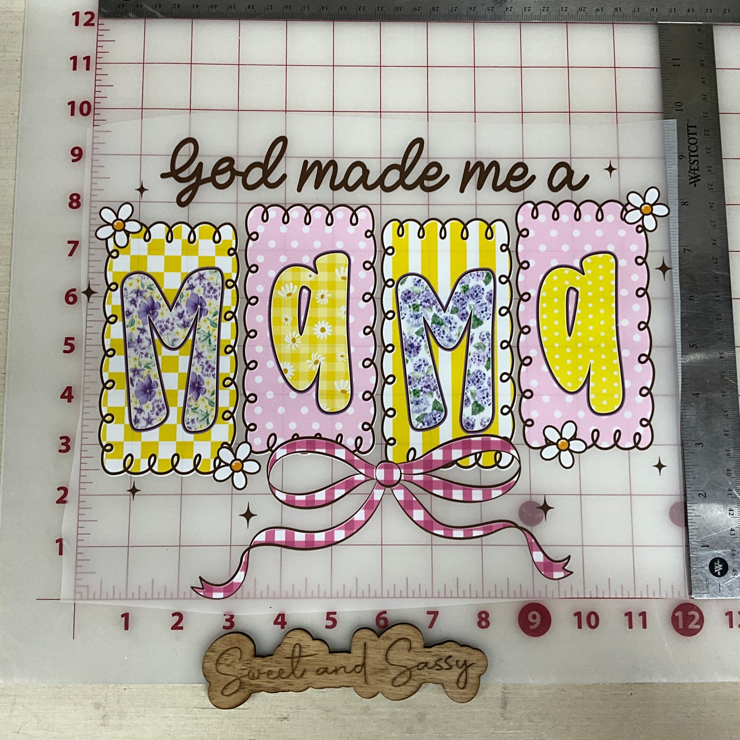 GOD MADE ME A MAMA-stamps and bow DTF Transfer Design