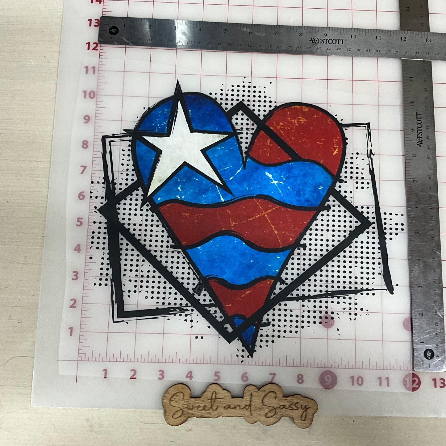 Flag Heart frame dots DTF Transfer Design