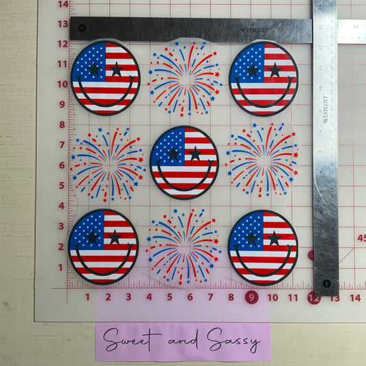 SMILEY FACE FLAG AND FIREWORKS DTF Transfer Design