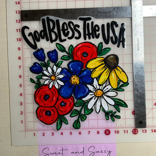 FLOWERS GOD BLESS THE USA DTF Transfer Design