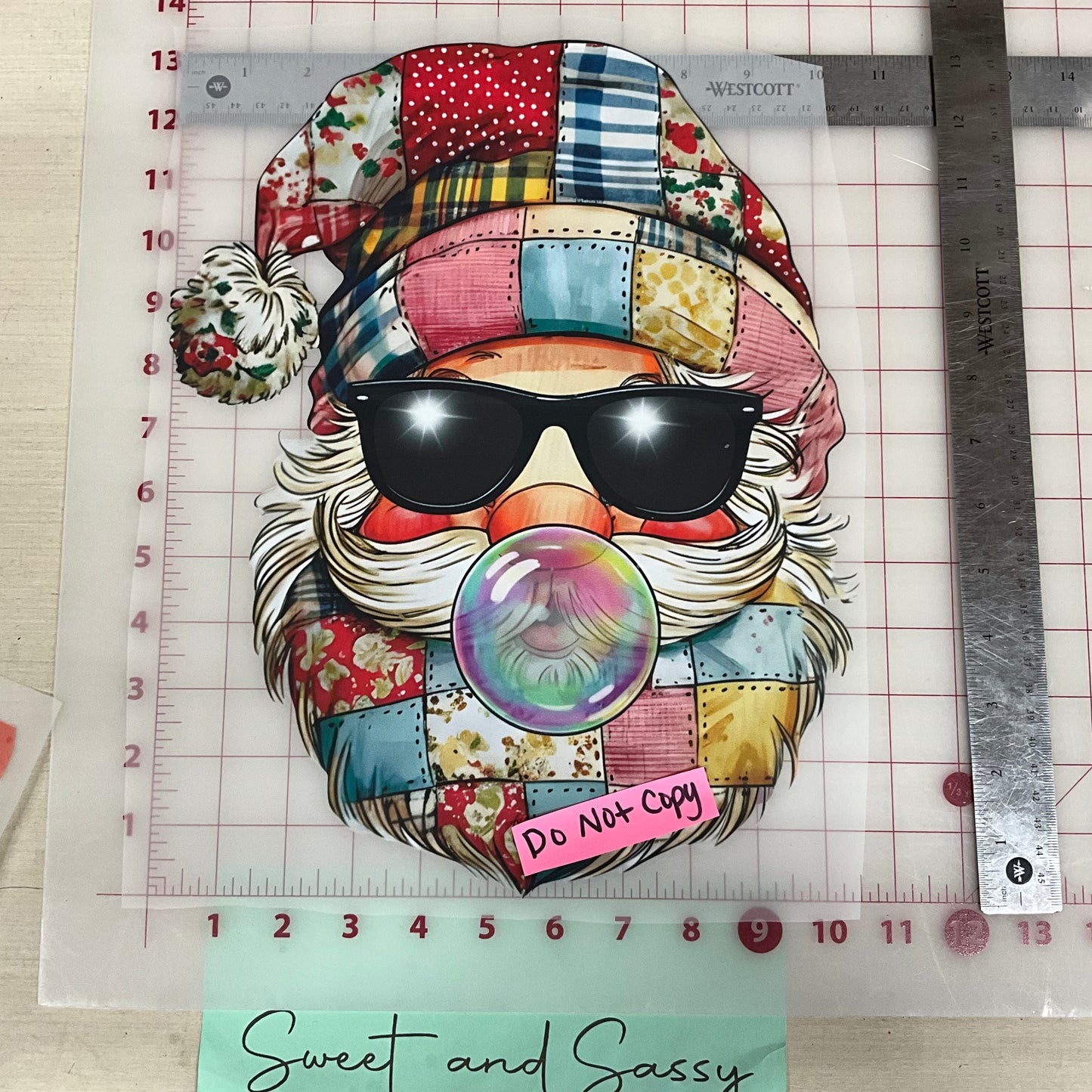 santa Patchwork Christmas Blowing Bubble DTF Transfer Design )