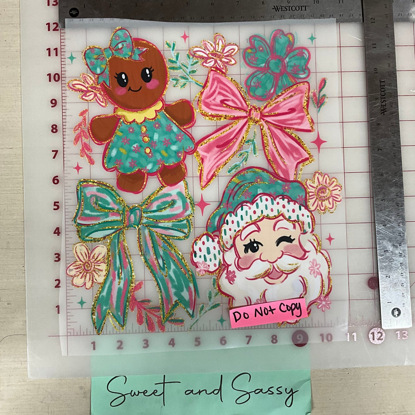 preppy santa and gingerbread girl bow pastel colors DTF Transfer Design