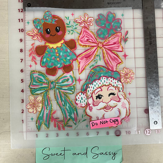 preppy santa and gingerbread girl bow pastel colors DTF Transfer Design