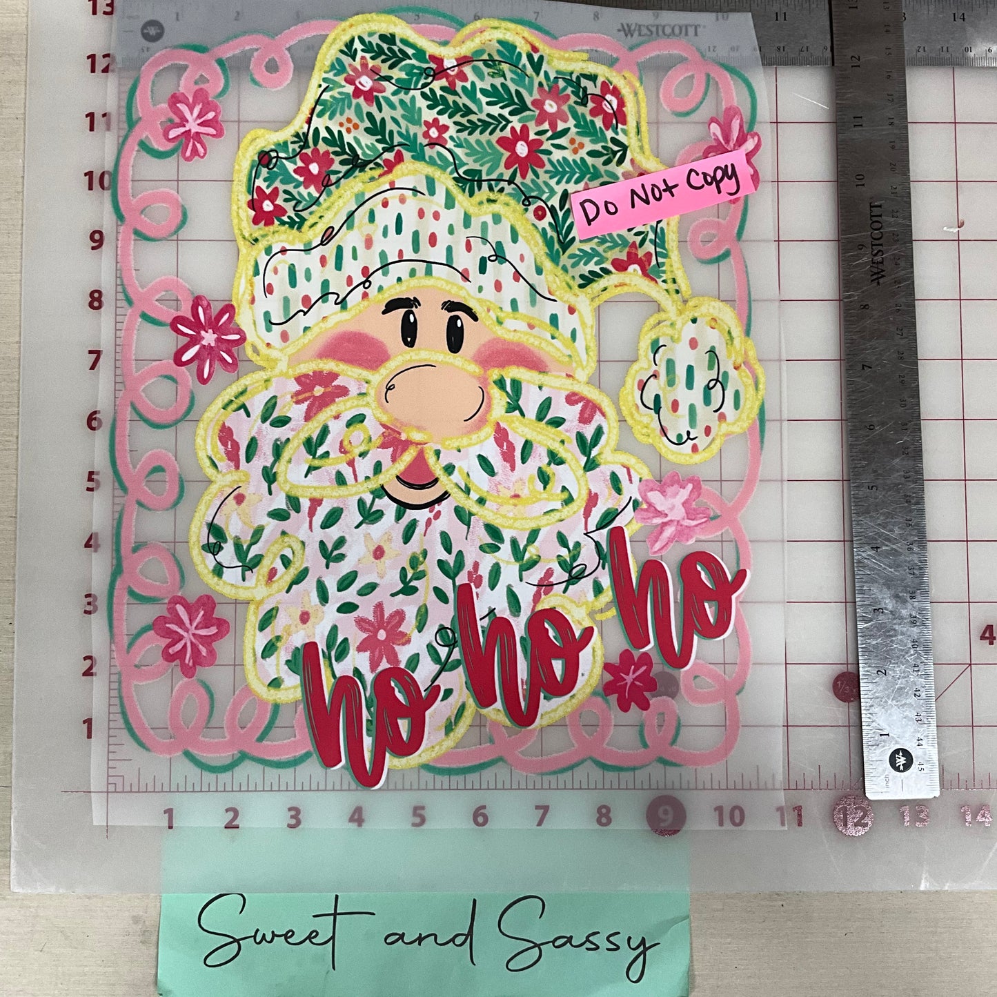 ho ho ho santa pink with flowers DTF Transfer Design