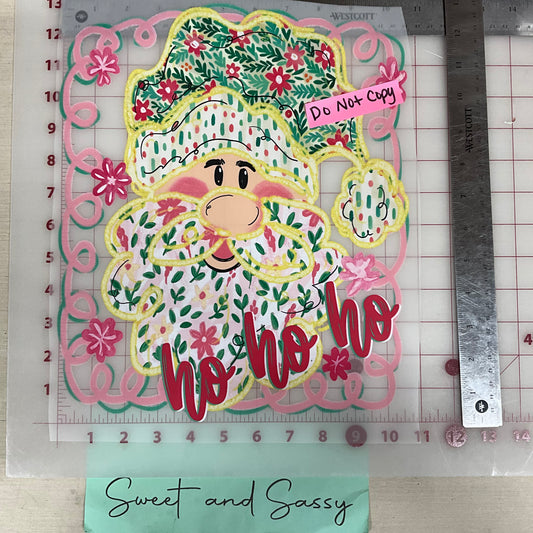 ho ho ho santa pink with flowers DTF Transfer Design