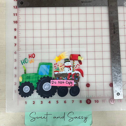 ho ho ho green tractor pulling christmas DTF Transfer Design