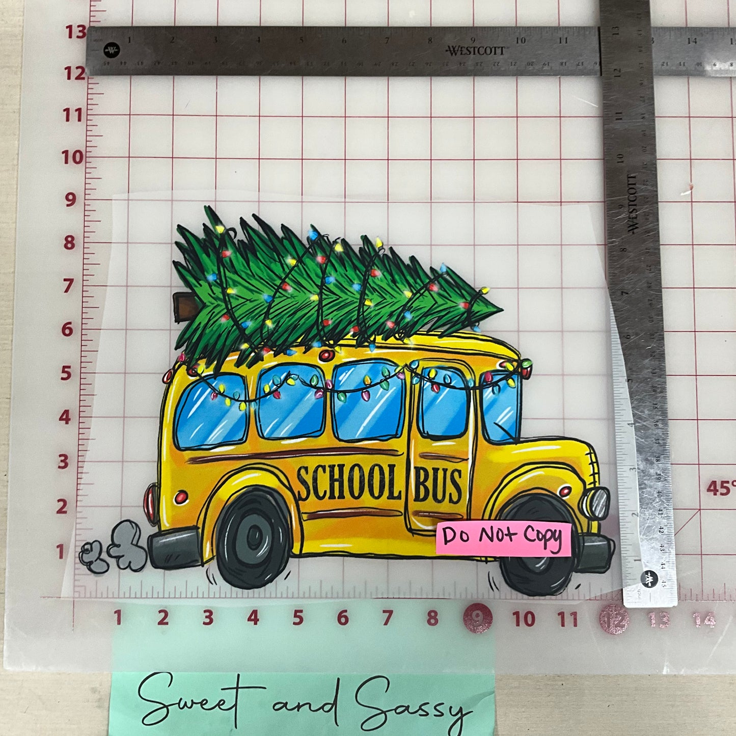 School bus with christmas tree and lights DTF Transfer Design