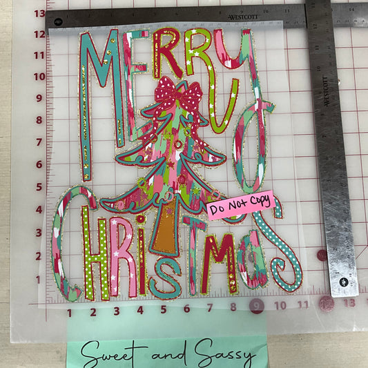 Merry Christmas stacked with tree girly DTF Transfer Design