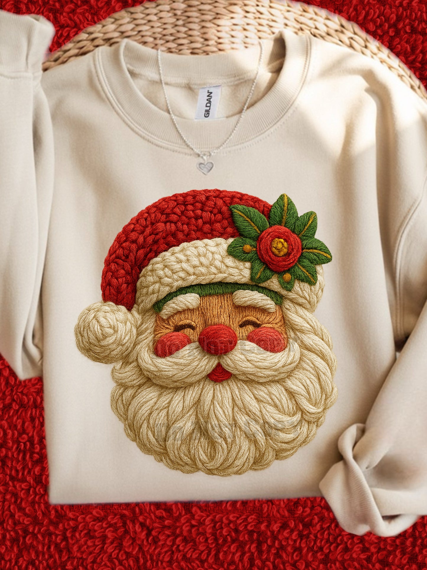 santa red hat flowers yarn DTF Transfer Design