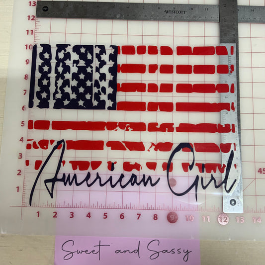FLAG AMERICAN GIRL DTF Transfer Design