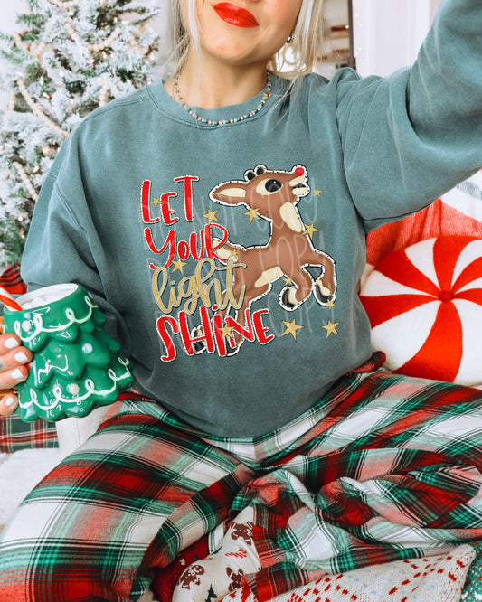 Let Your Light Shine Rudolph DTF Transfer Design