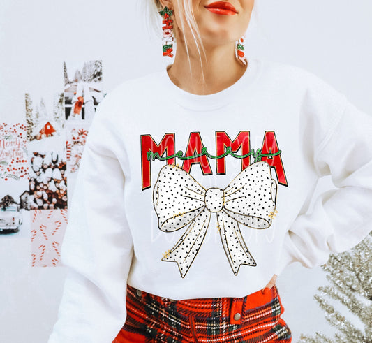 Merry Mama white bow black dots DTF Transfer Design