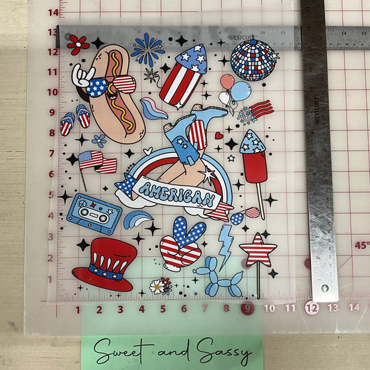 4th groovy america hot dog peace balloon disco DTF Transfer Design