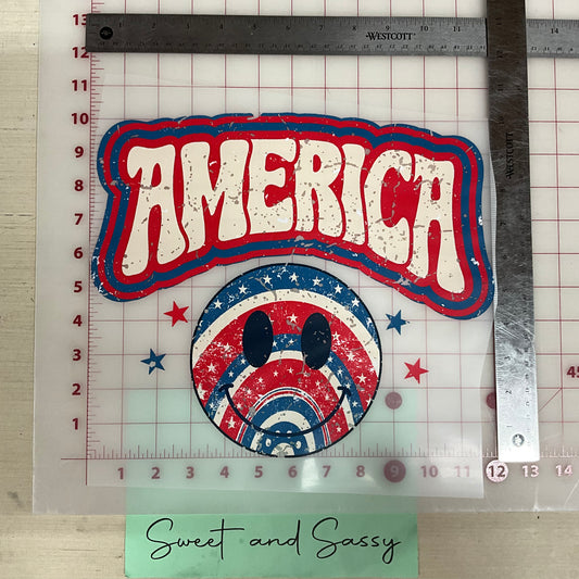 AMERICA SMILEY FACE DTF Transfer Design