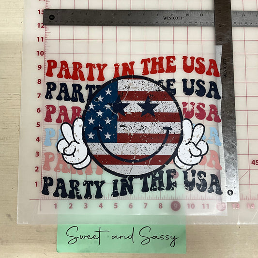 PARTY IN THE USA STACKED SMILEY FACE DTF Transfer Design
