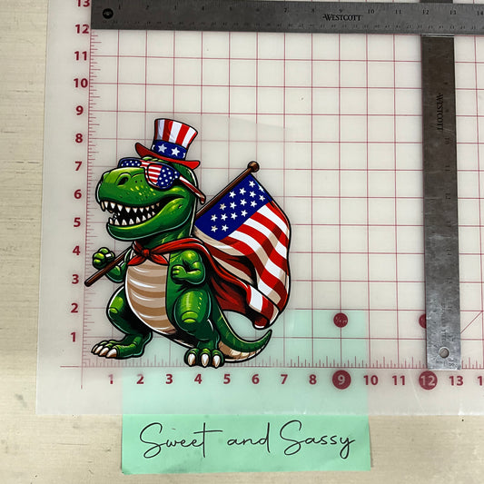 DINO WITH AMERICAN FLAG DTF Transfer Design