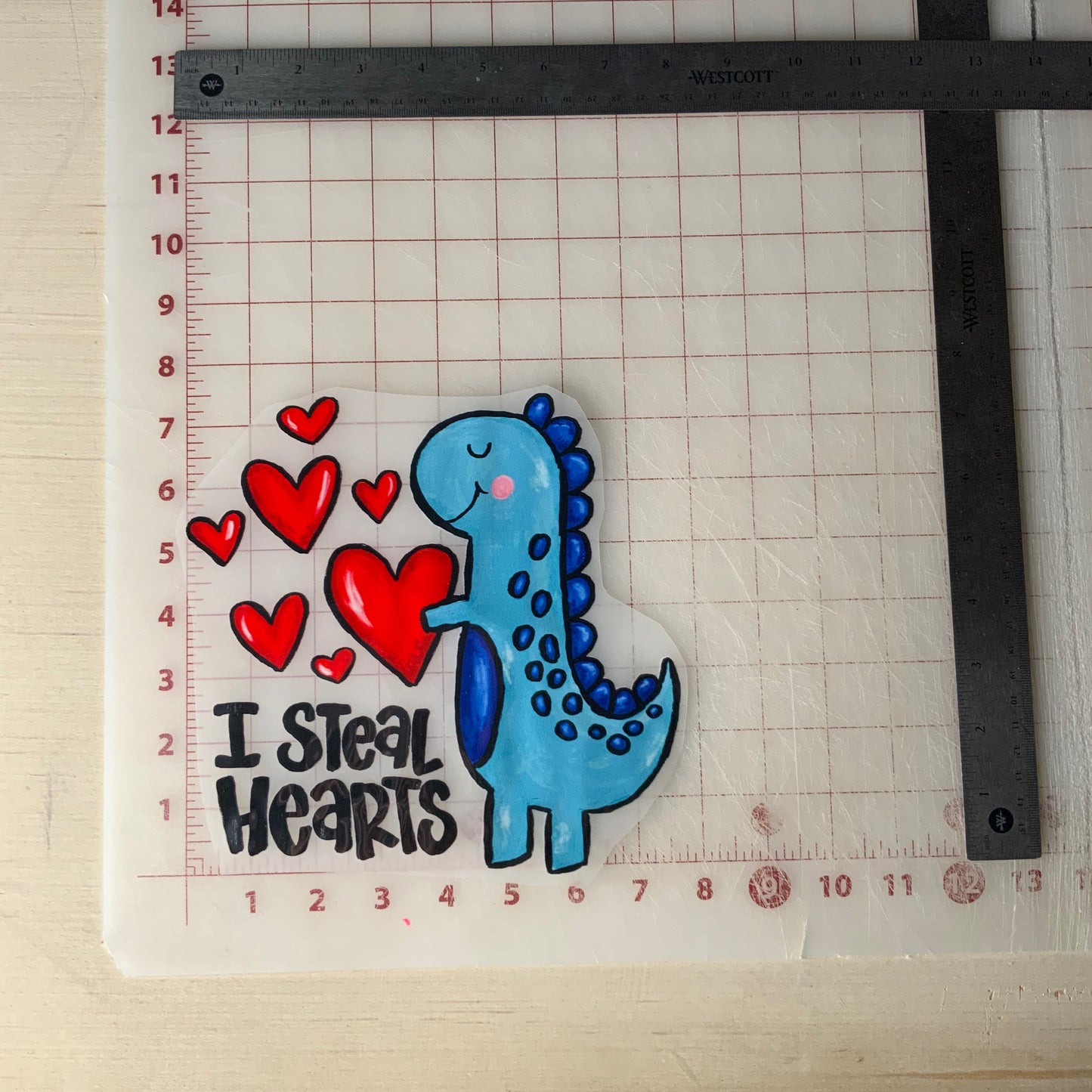 I Steal Hearts Hand Drawn Dino DTF Transfer Design