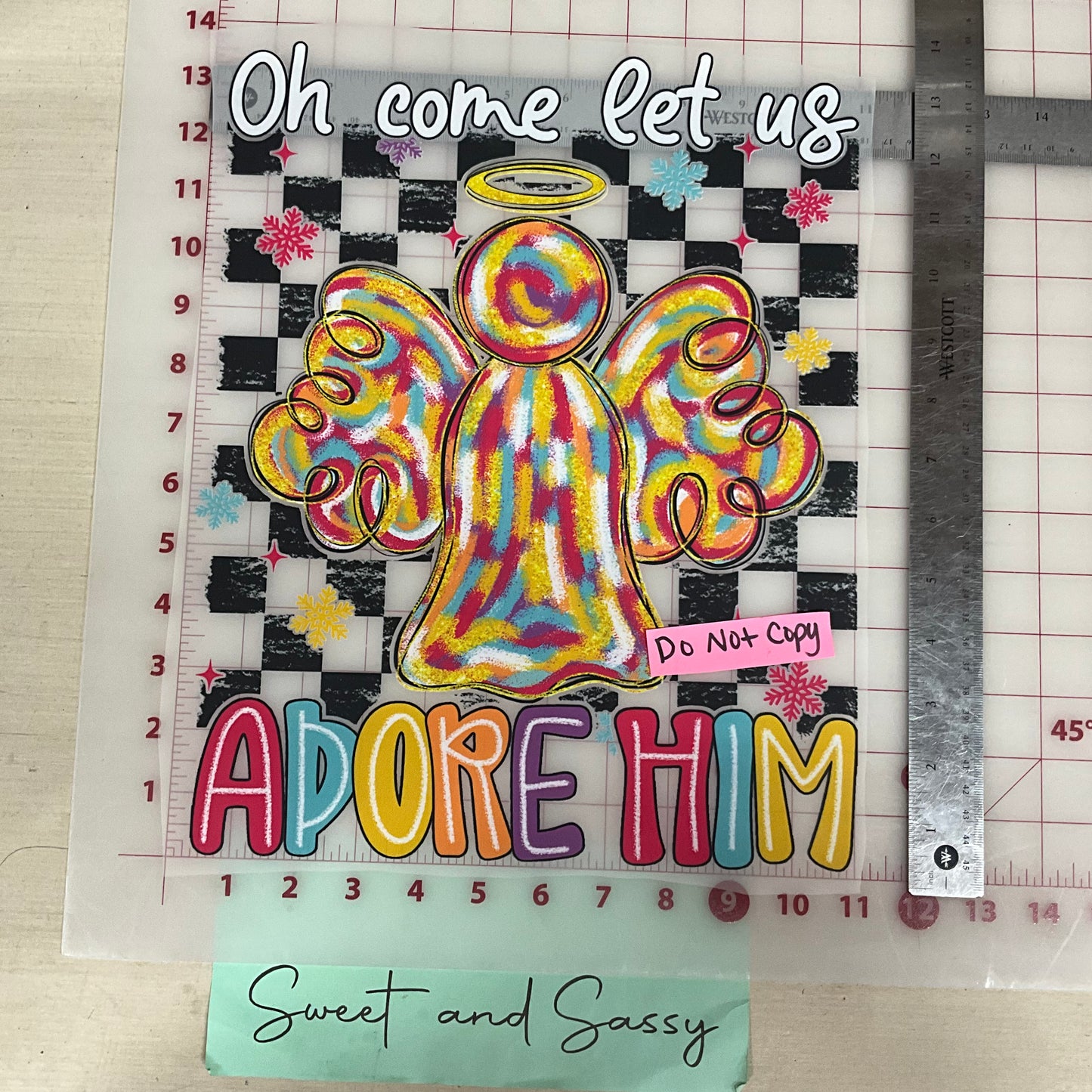 OH COME LET US ADORE HIM checkered DTF Transfer Design