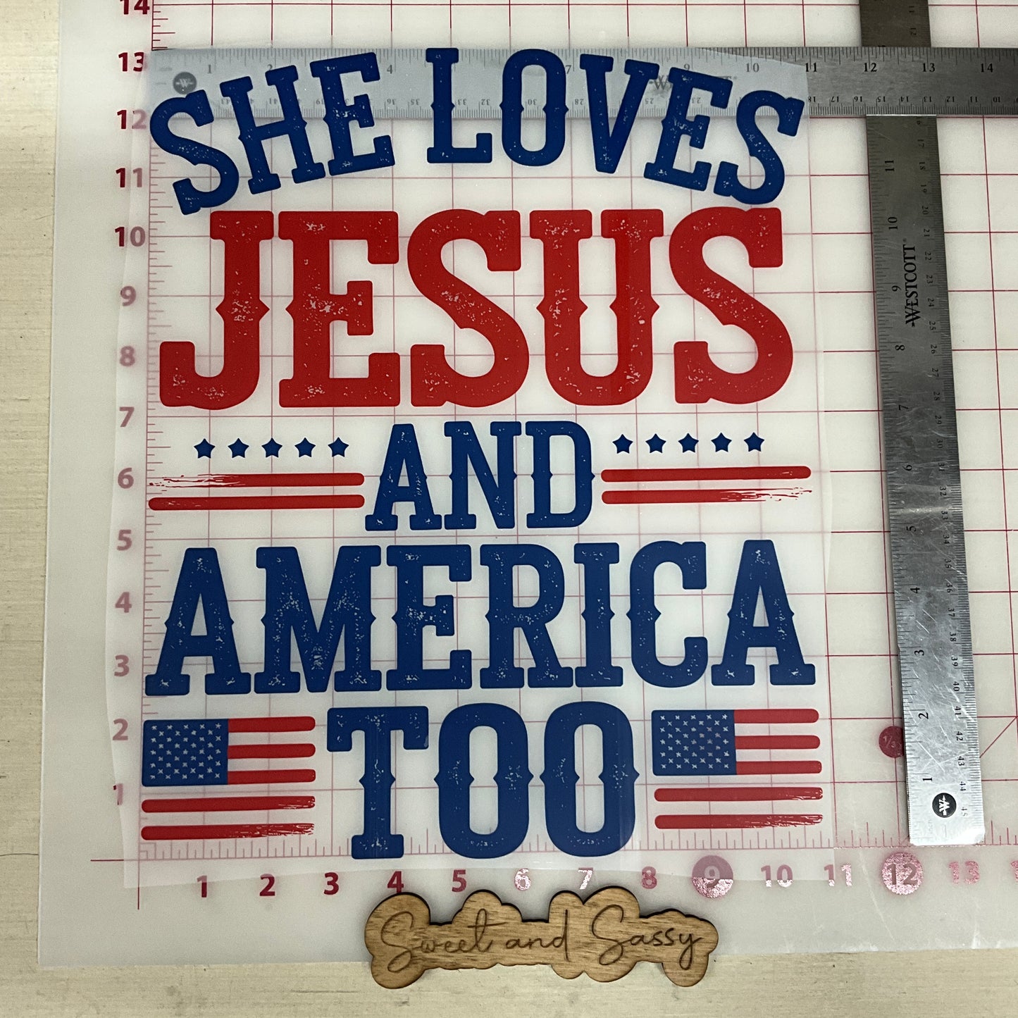 She Loves Jesus and America too stacked DTF Transfer Design