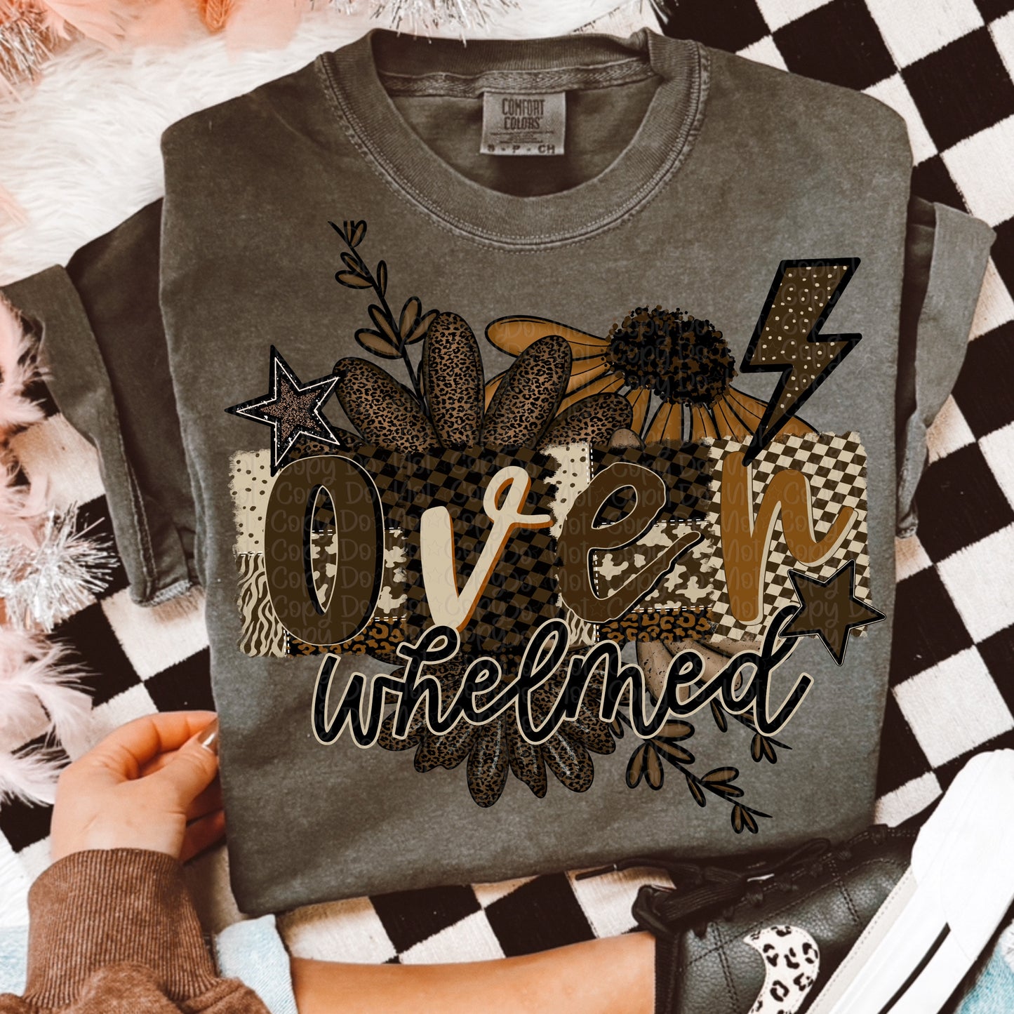 Overwhelmed checkered flowers DTF Transfer Design
