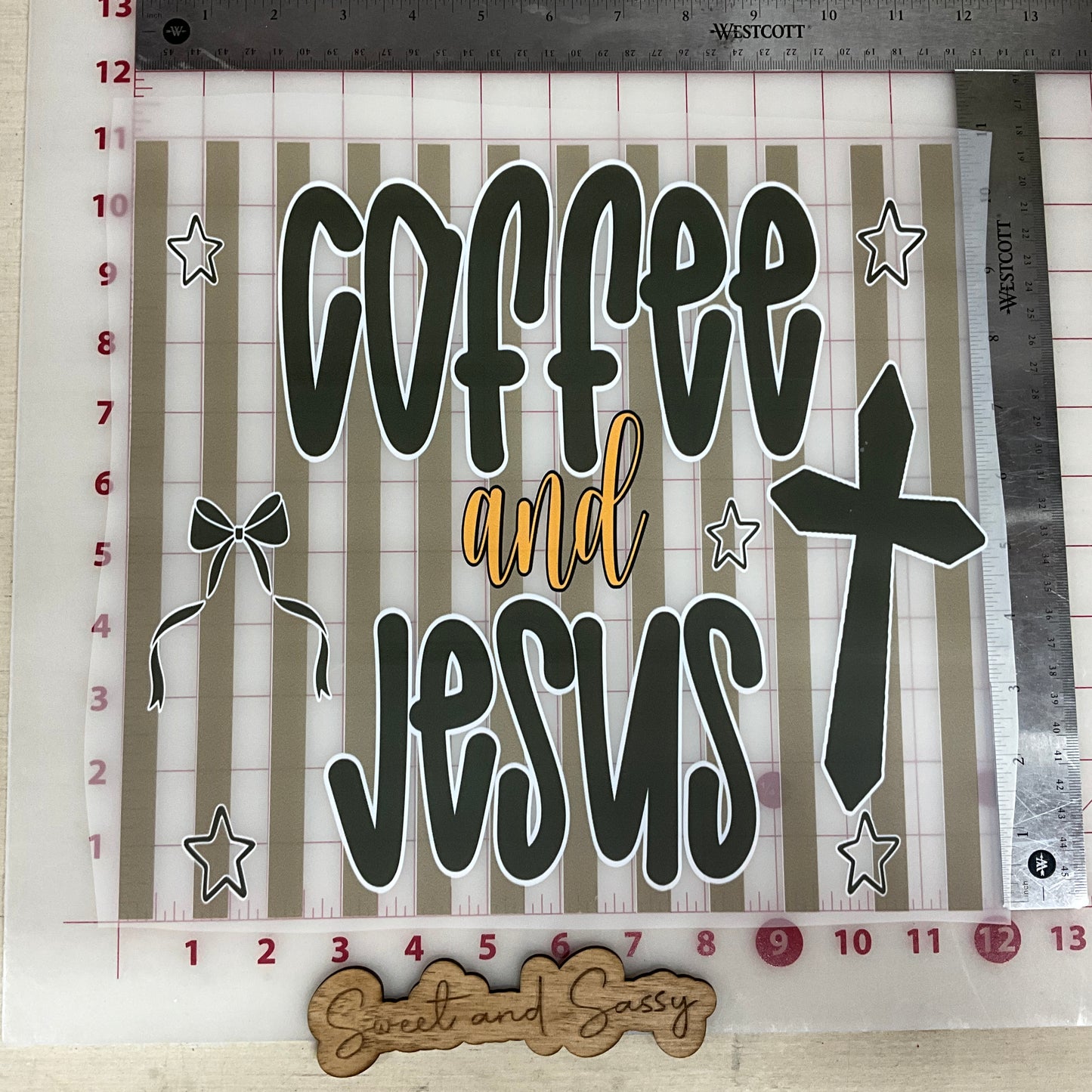 COFFEE AND JESUS stripes DTF Transfer Design