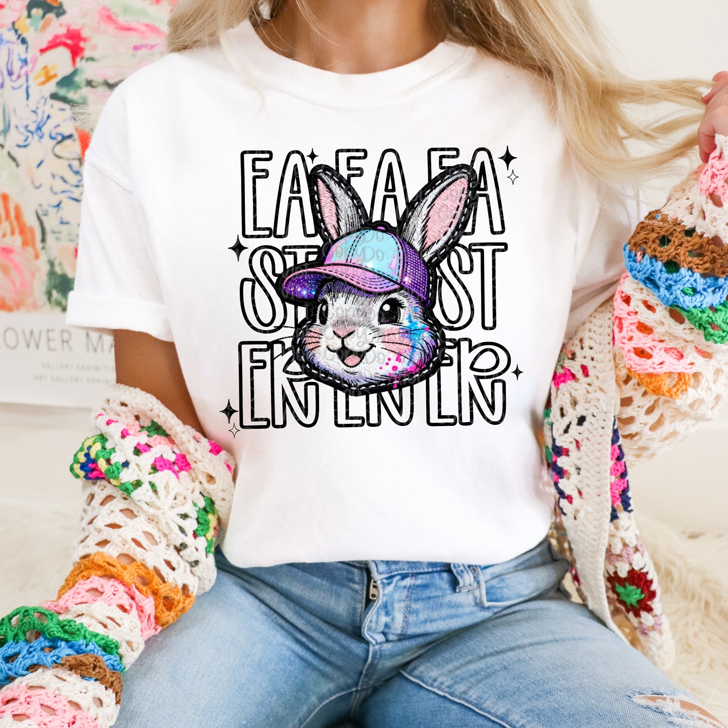 Easter stacked faux embroidery bunny head DTF Transfer Design