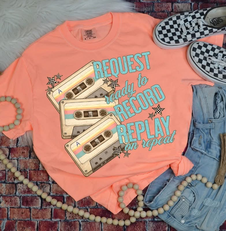 request ready to record replay on repeat DTF Transfer Design