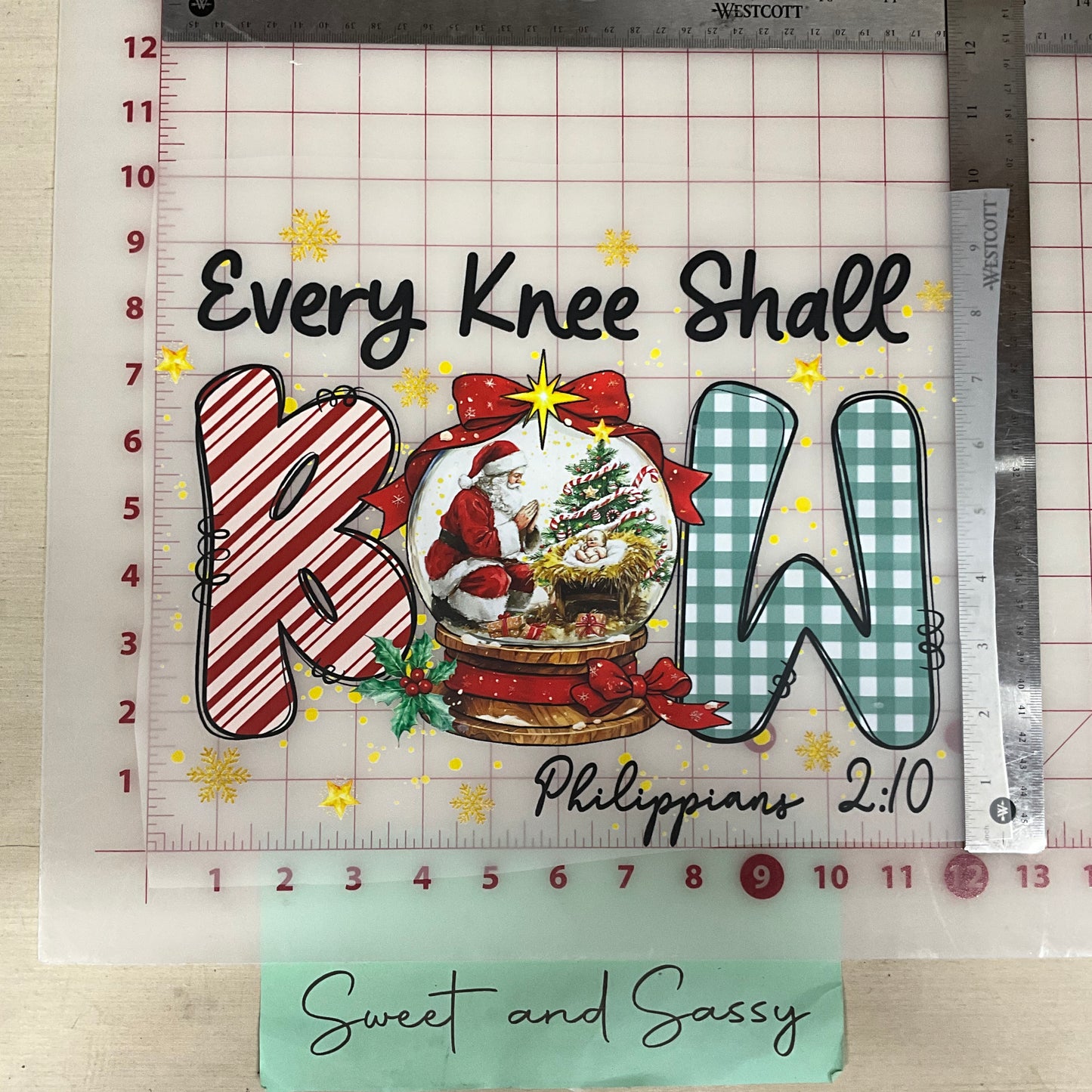 Every Knee Shall bow Santa snow globe DTF Transfer Design
