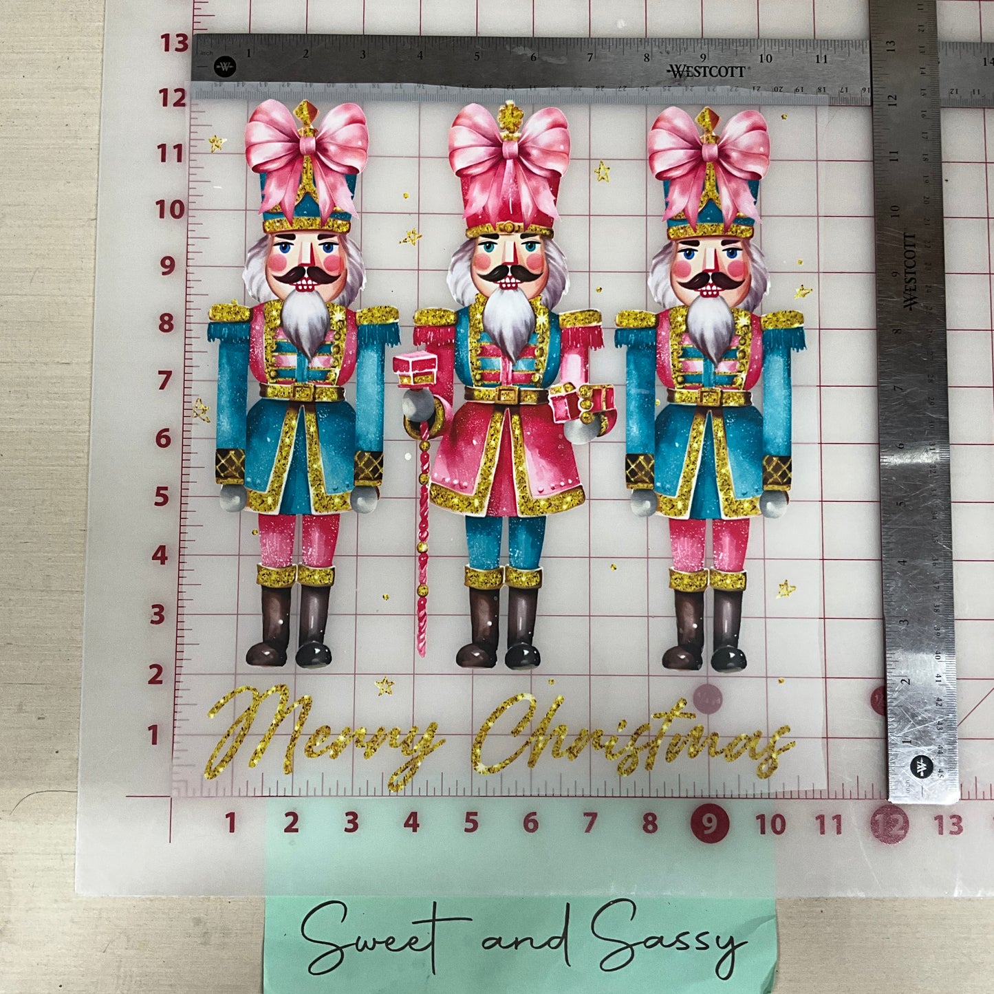 merry christmas nutcrackers pink bows DTF Transfer Design