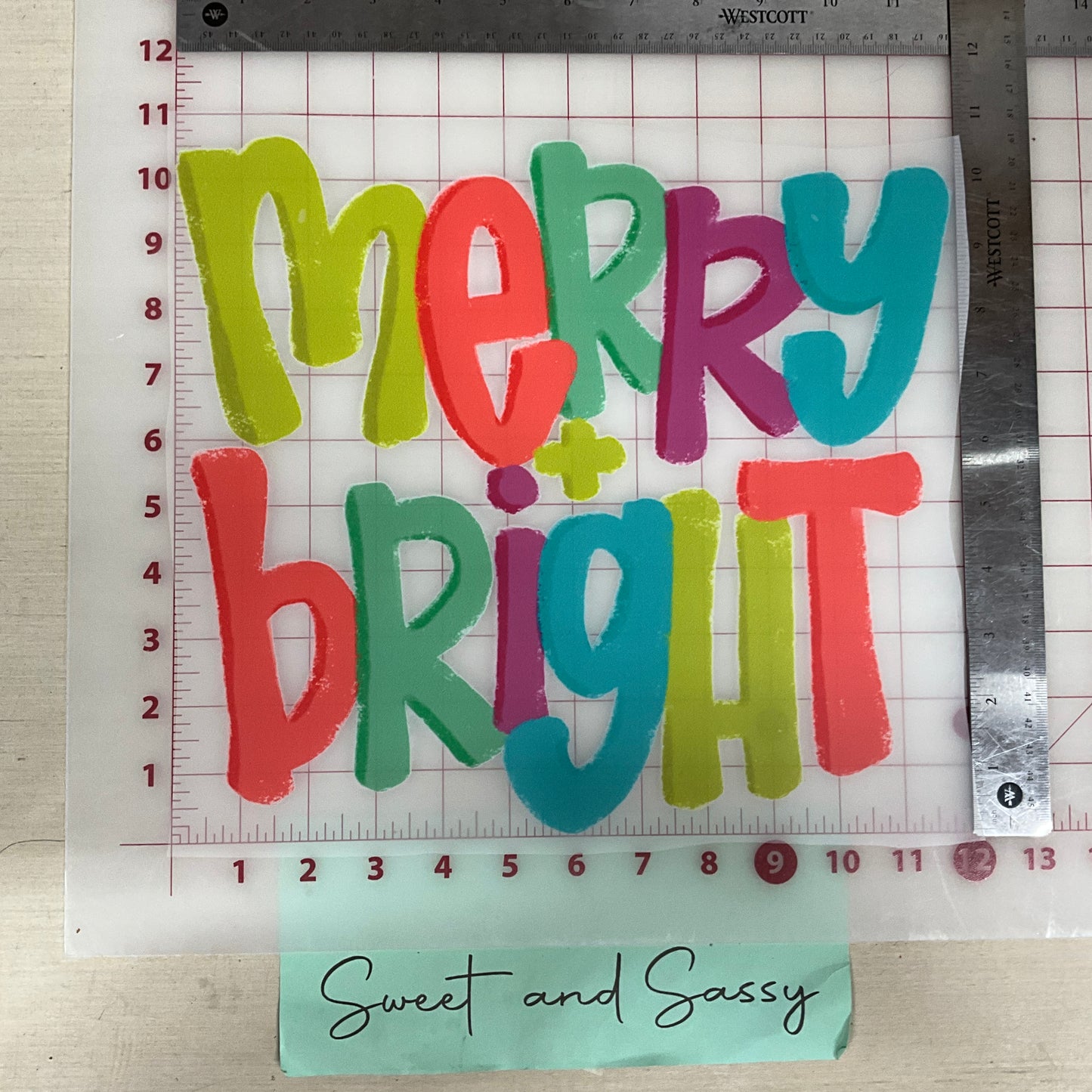 merrry and bright stacked colorful DTF Transfer Design