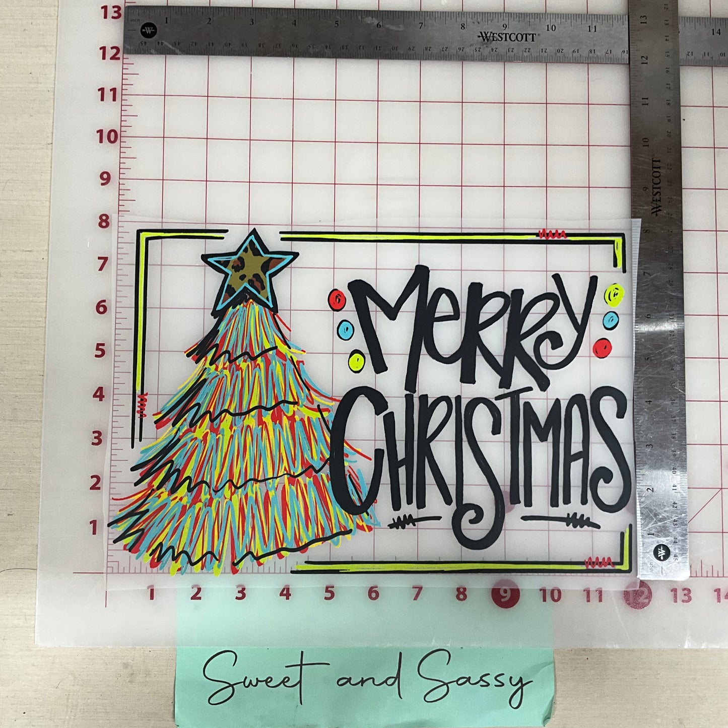 Merry Christmas tree star with border DTF Transfer Design