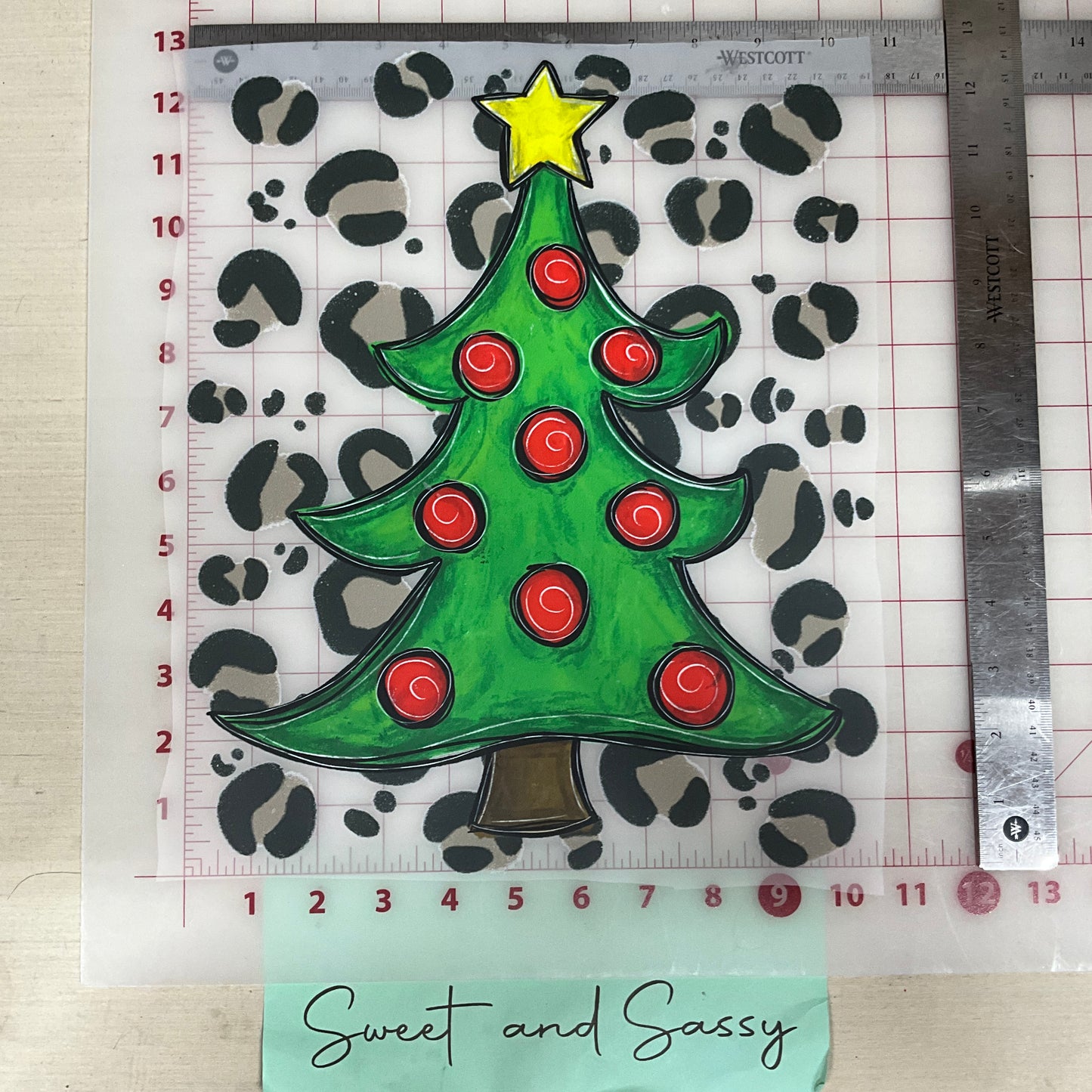 christmas tree with leopard background DTF Transfer Design