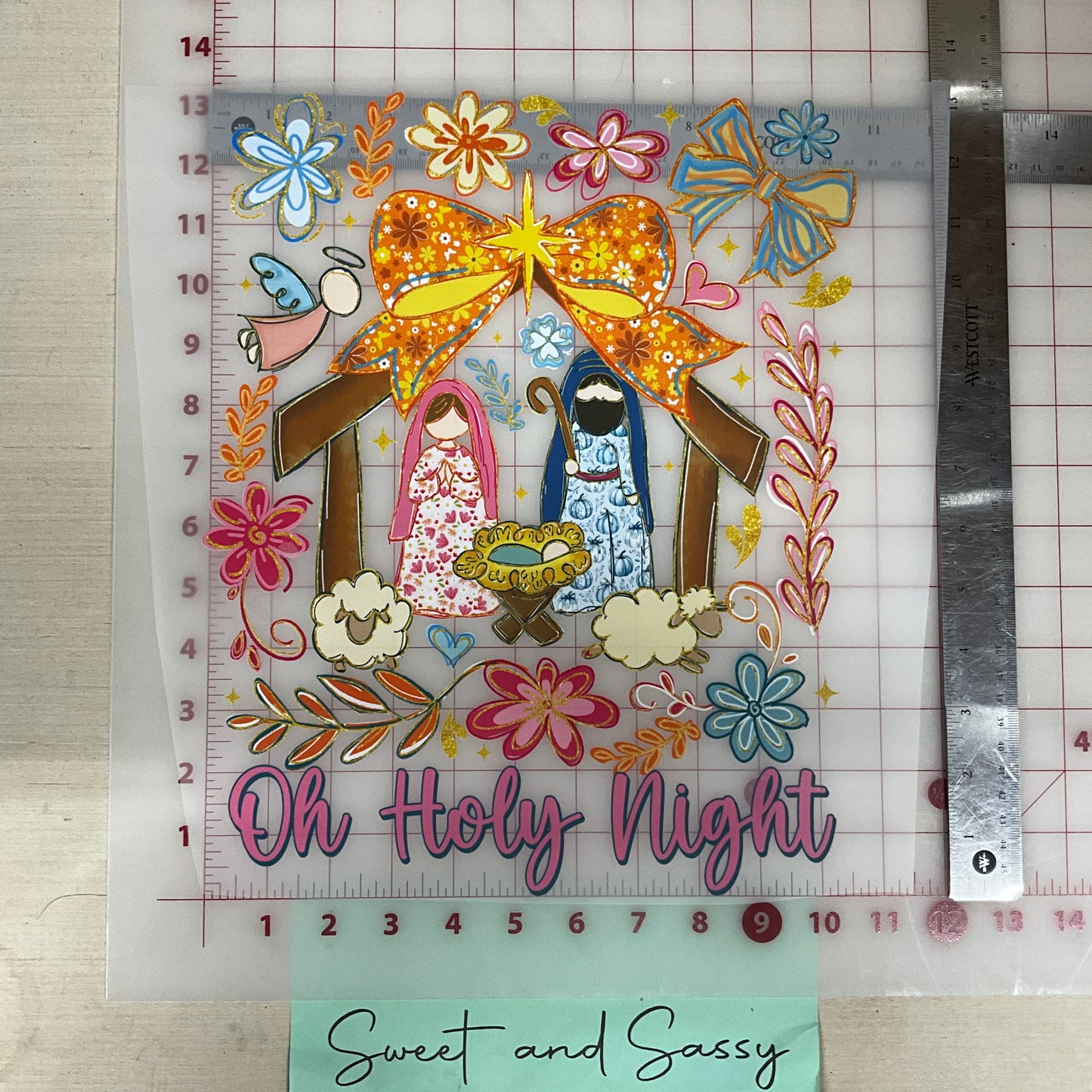 oh holy night pink flowers nativity DTF Transfer Design