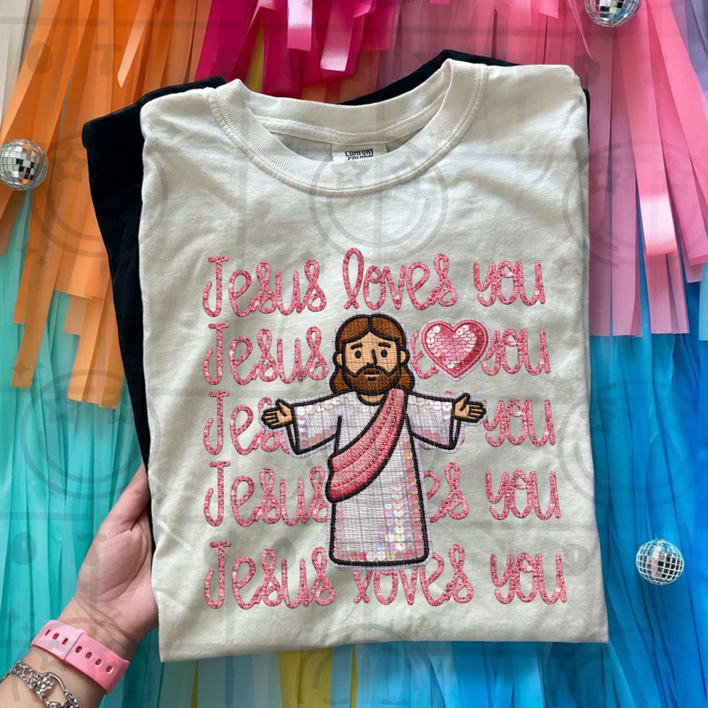 Jesus Loves You Stacked pink or blue DTF Transfer Design