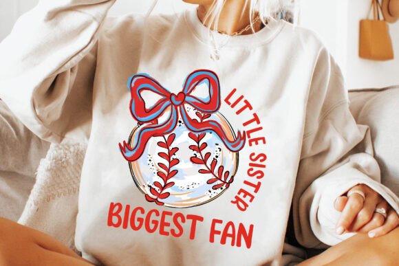 Baseball Little Sister Biggest Fan red and blue coquette bow DTF Transfer Design CF