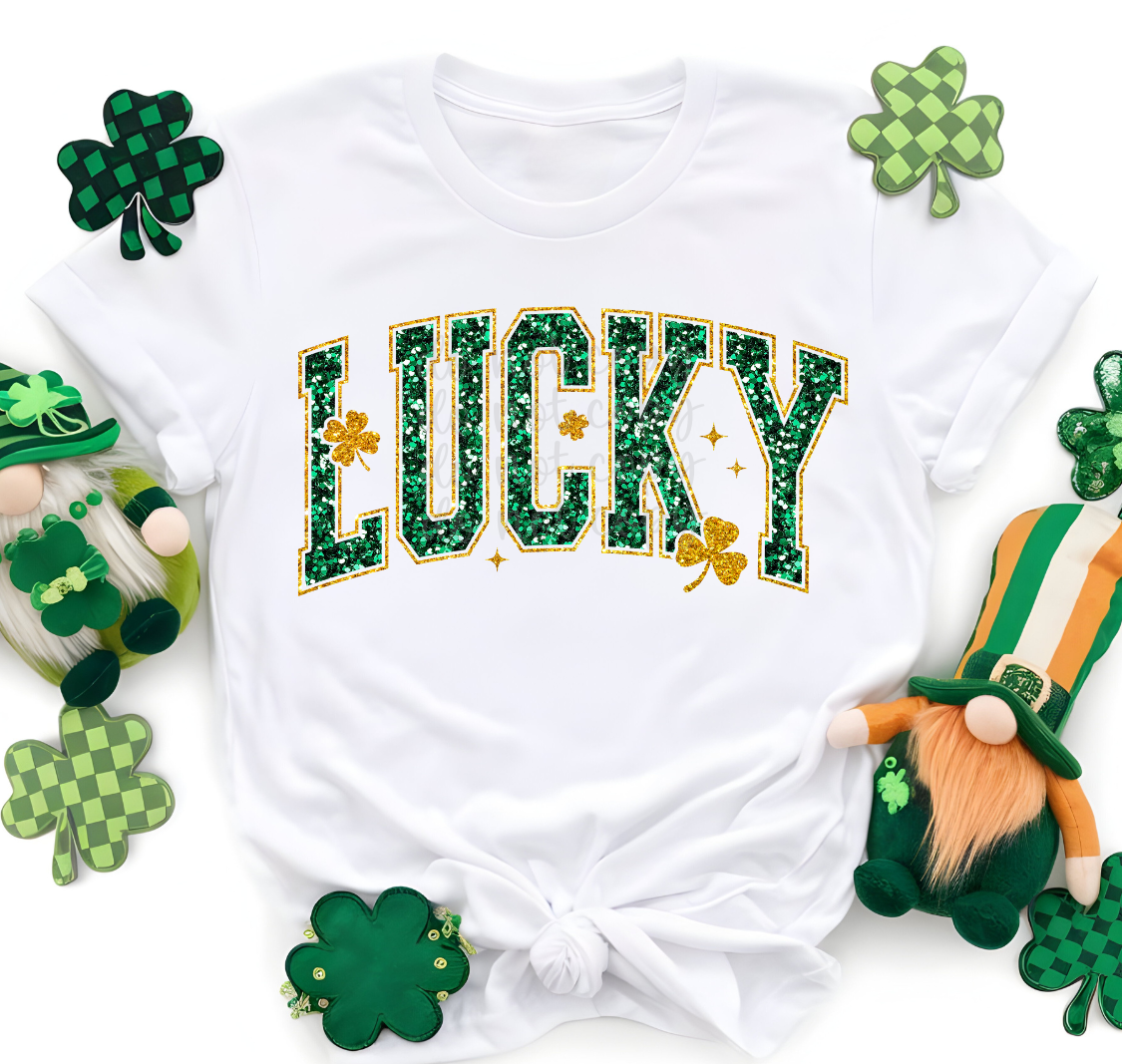 Lucky gold and green faux glitter DTF Transfer Design